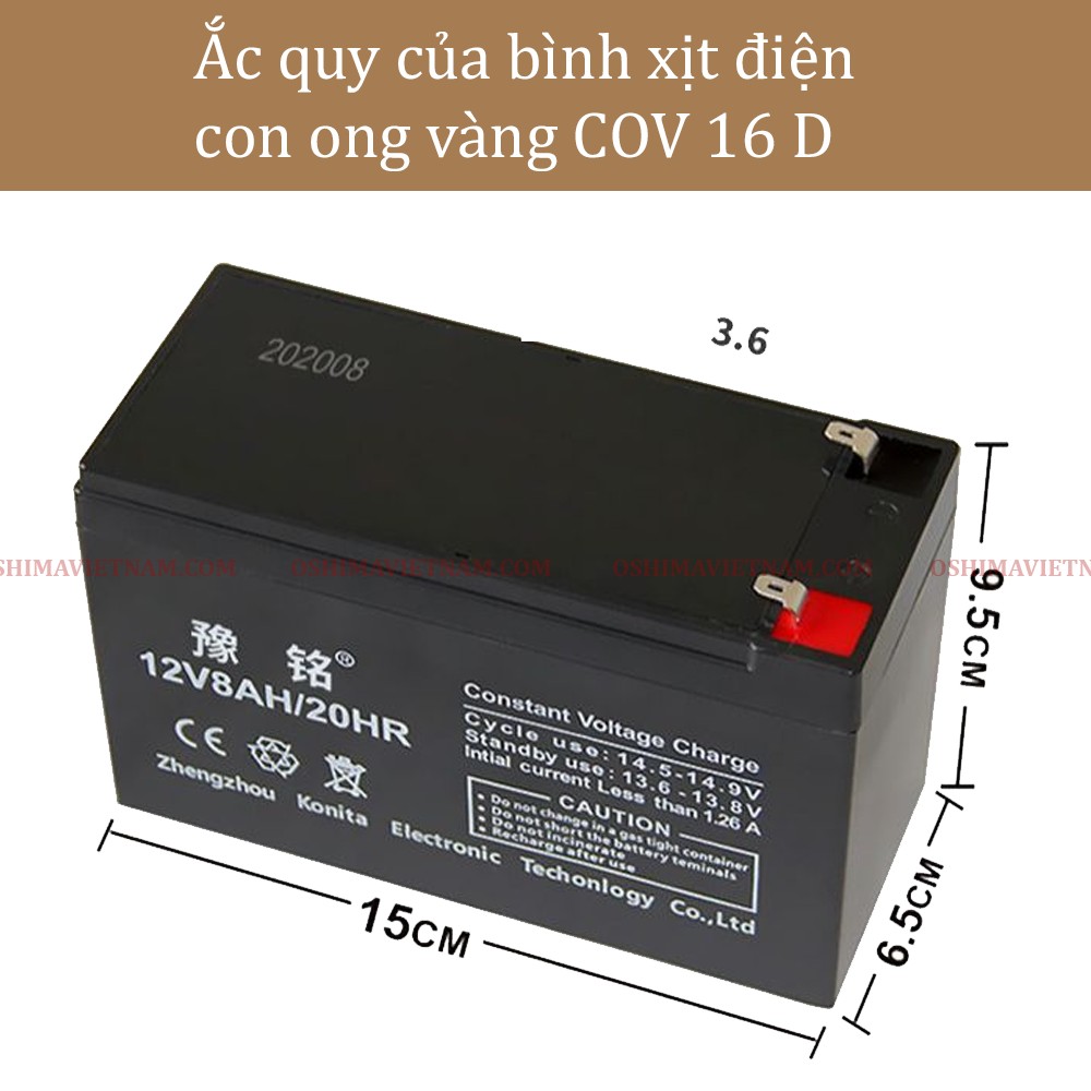 Bình xịt điện con ong vàng COV 16 D sử dụng ắc quy 12V/8AH