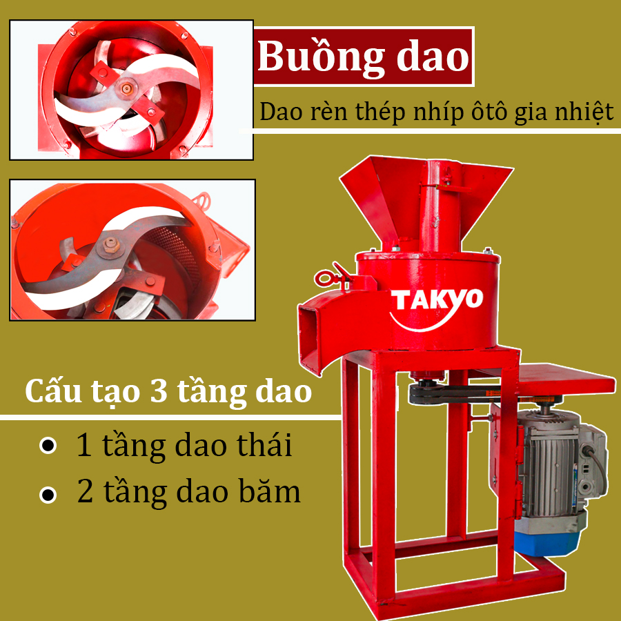 Máy băm nghiền Takyo TK30 có hệ thống dao sắc bén bao gồm 1 dao thép to và 14 lưỡi dao inox