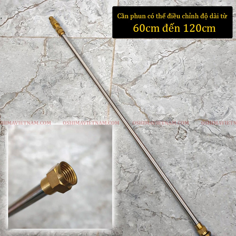 Cần phun của bình xịt điện oshima os 20 vàng có thể rút ngắn lại 60cm và kéo dài ra 120cm