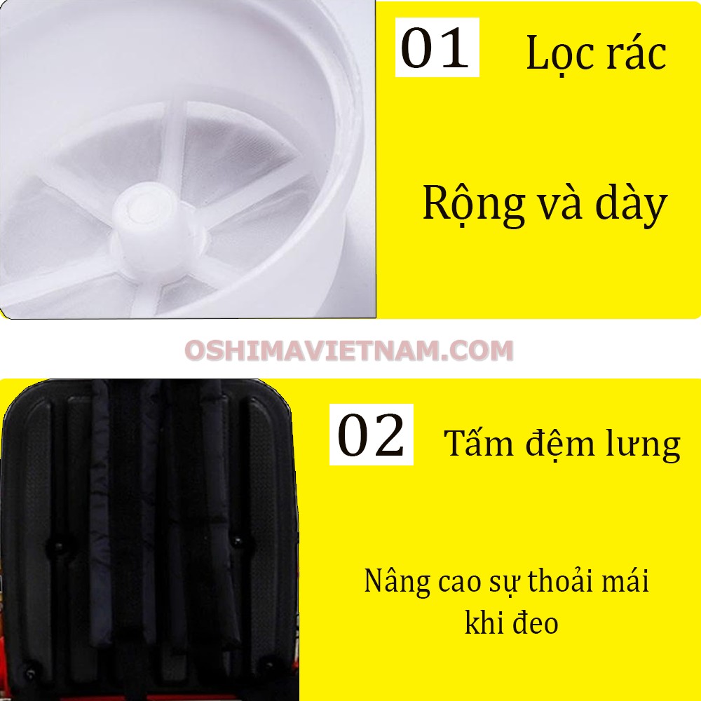 Lọc rác của bình xịt động cơ Oshima 767 rất nhỏ và được thiết kế để tránh thuốc trong bình bị lắc mạnh