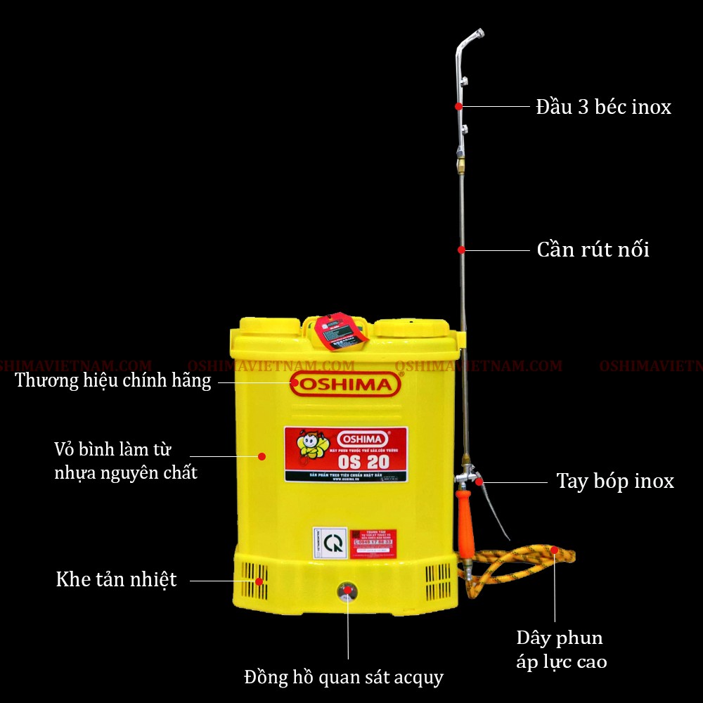 Tổng quan của bình xịt điện oshima rất nhỏ gọn nhưng năng suất làm việc vô cùng mạnh mẽ