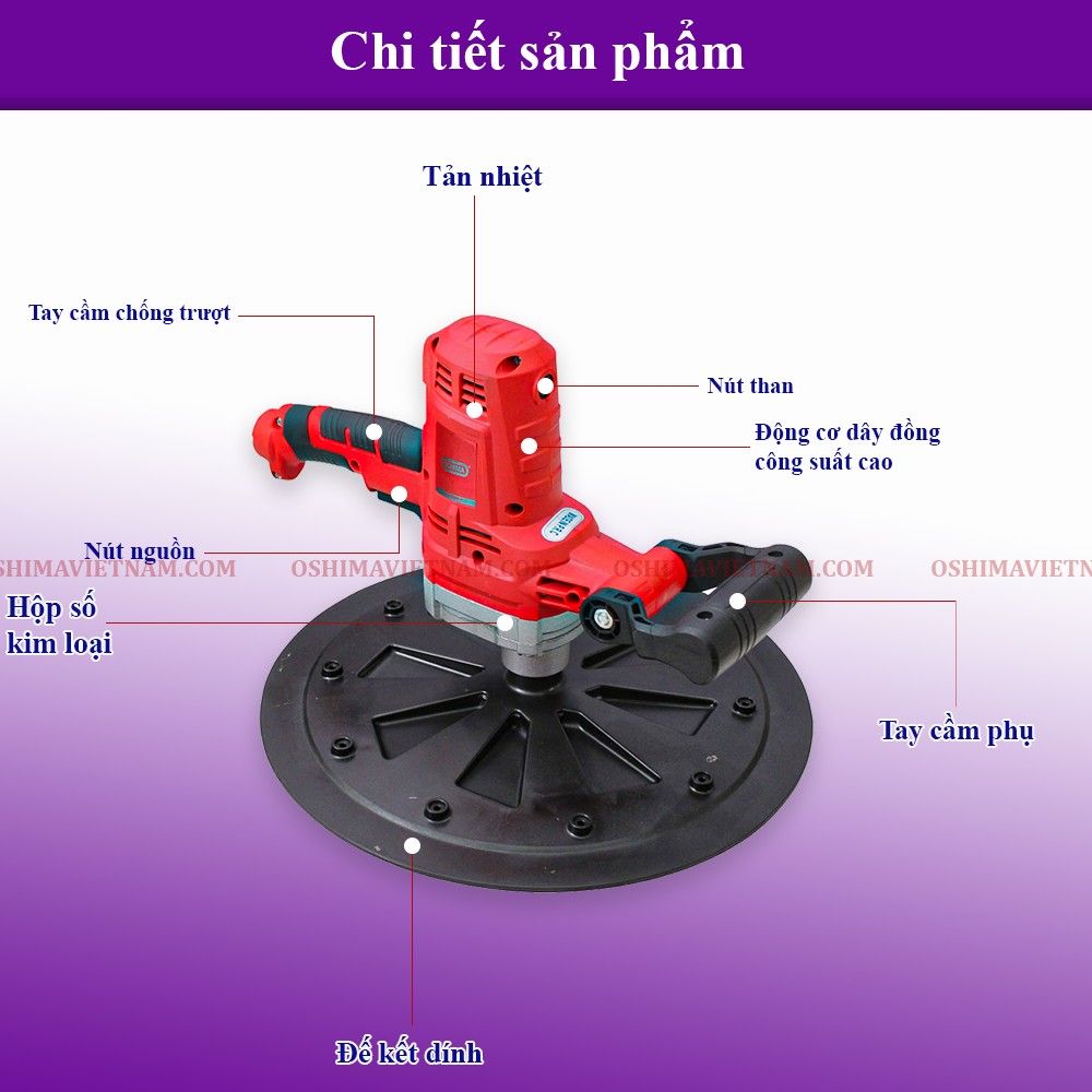 Máy xoa hồ Oshima MXH 750 được cải tiến bắt mắt, đơn giản và gọn nhẹ