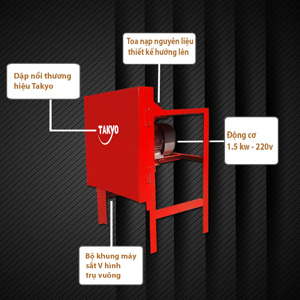 Khung của máy băm cỏ Takyo TK 15 làm bằng sắt chữ V chắc chắn