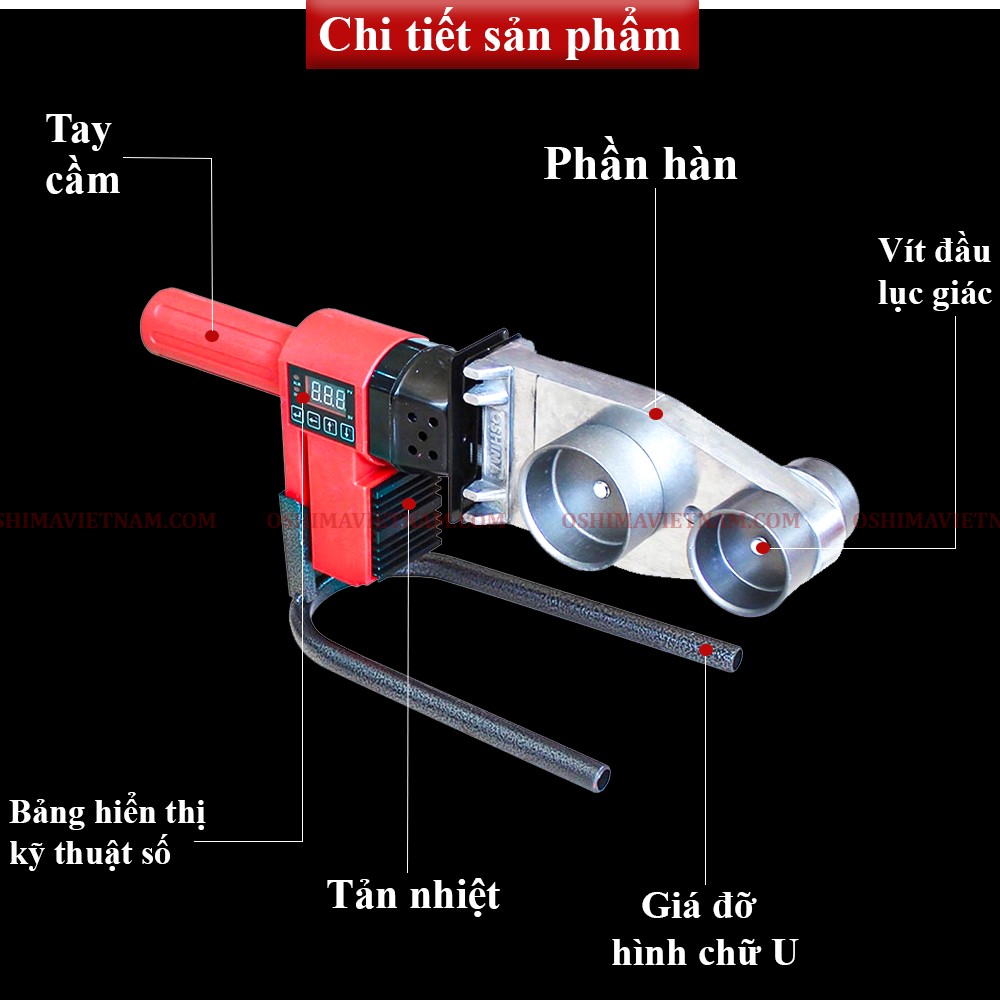 Máy hàn ống nhựa Oshima HON 850 DT có hình dáng bắt mắt, nhỏ gọn nhưng kết cấu vô cùng cứng cáp và bền bỉ