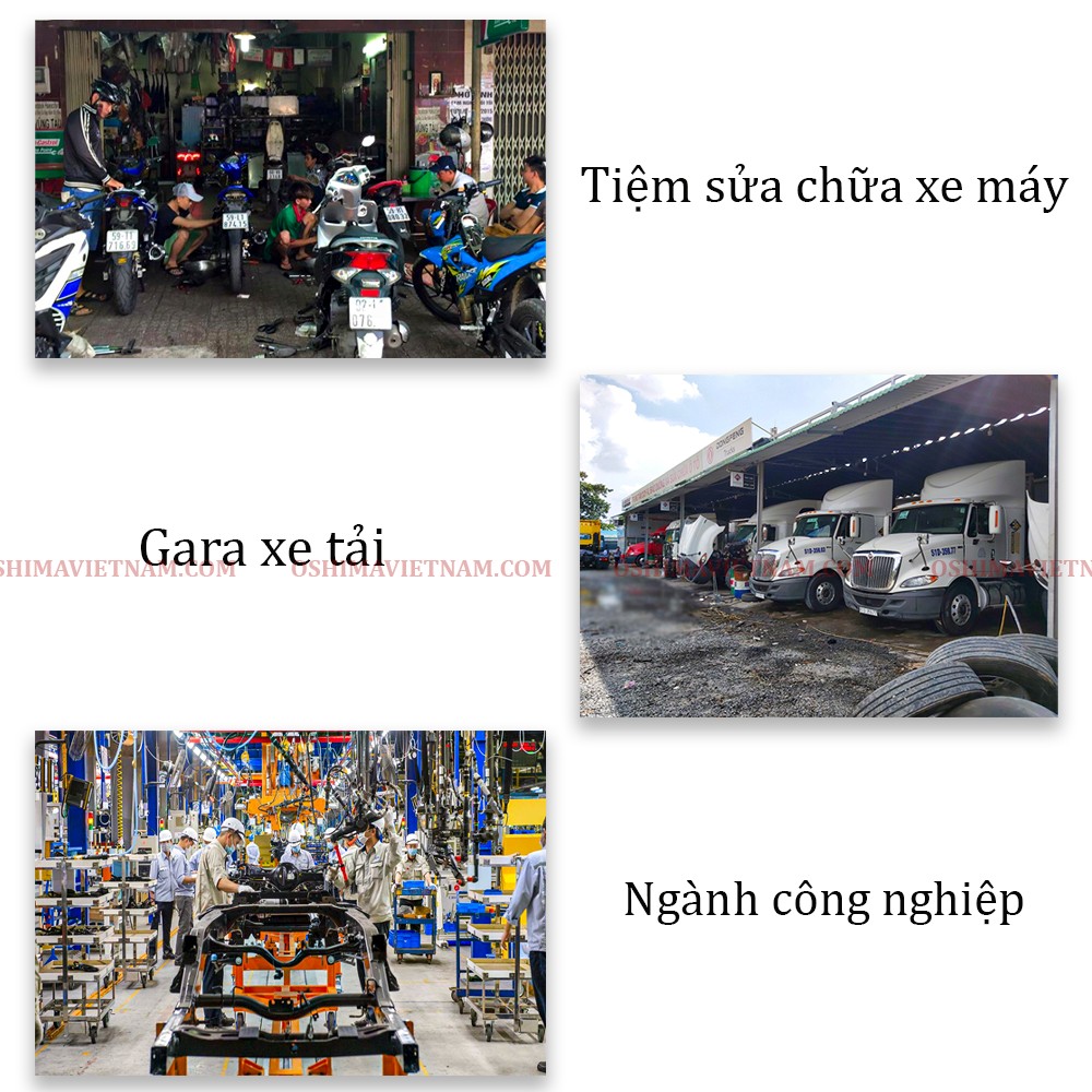 Máy mở bulong Oshima được ứng dụng rộng rãi trong các ngành công nghiệp, dùng cho các tiệm sửa chữa xe máy, vặn mở ốc xe tay ga,...