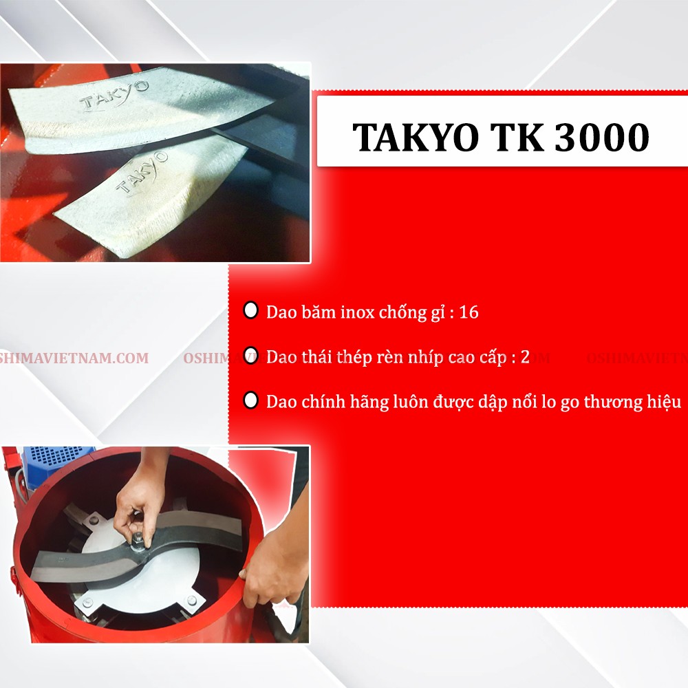 Máy băm chuối mịn Takyo TK 3000 sử dụng 18 lưỡi dao với 2 dao lớn và 16 dao nhỏ