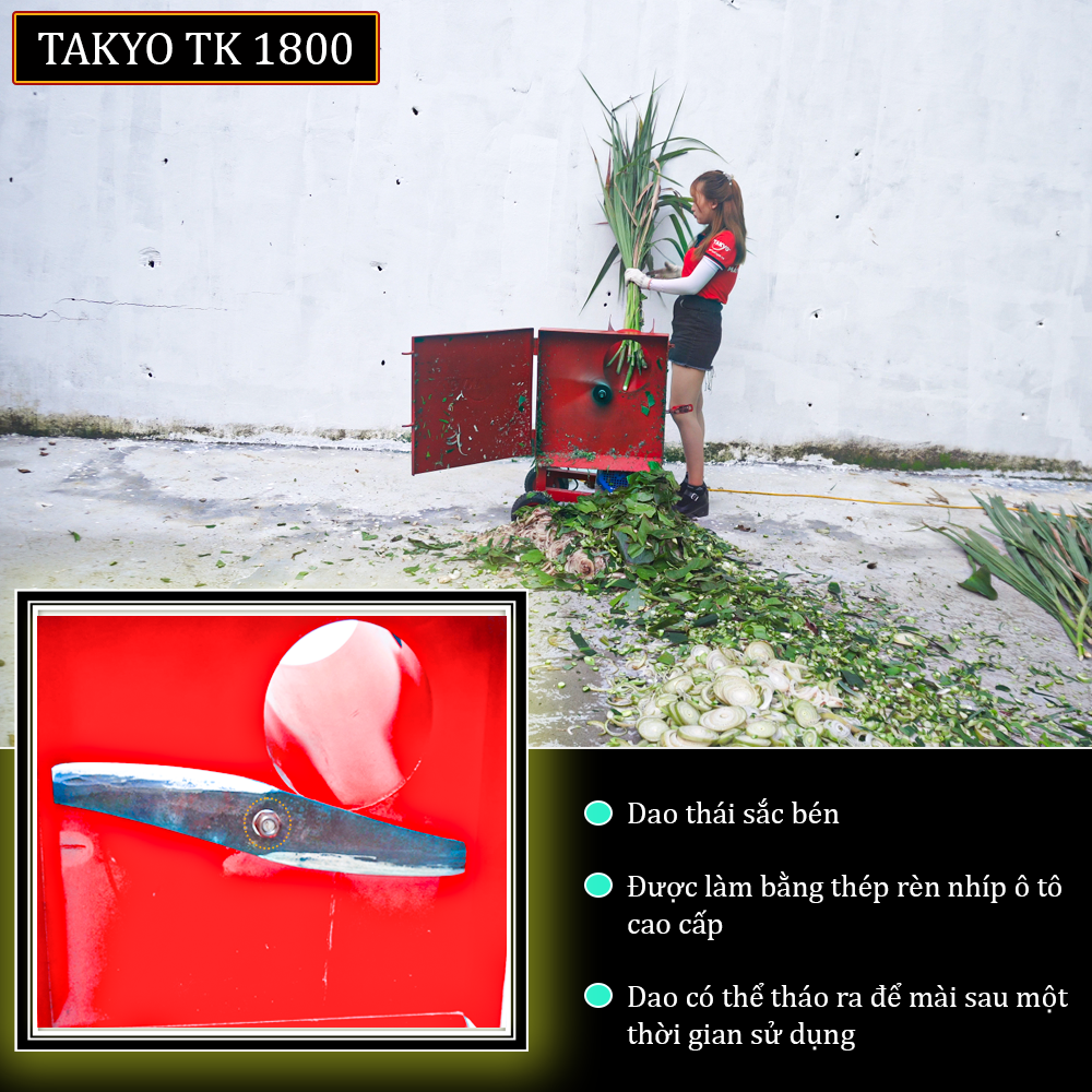 Máy thái cỏ voi cho bò Takyo TK 1800 sử dụng dao nhíp rèn thép ô tô vô cùng sắc bén