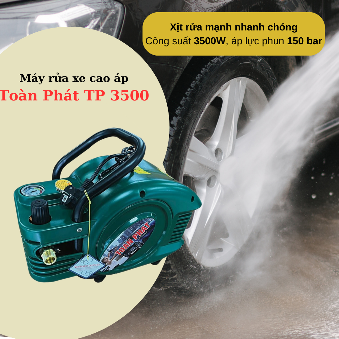 Máy phun xịt rửa xe toàn phát tp 3500 thiết kế nhỏ gọn có tay cầm