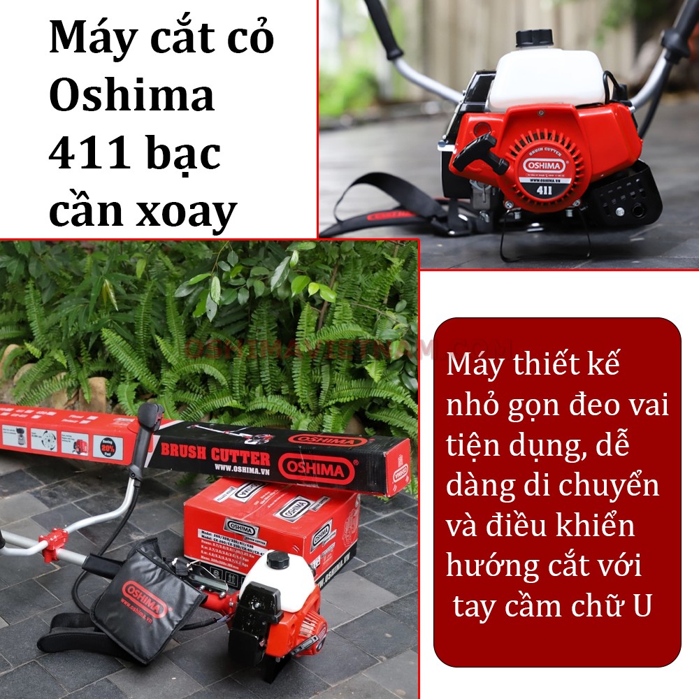 Máy cắt cỏ Oshima 411 bạc cần xoay có thiết kế nhỏ gọn, tiện lợi