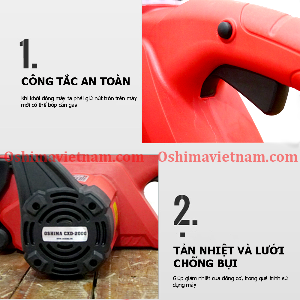 Công tắc an toàn và tản nhiệt máy cưa xích dùng điện Oshima CXD 2000