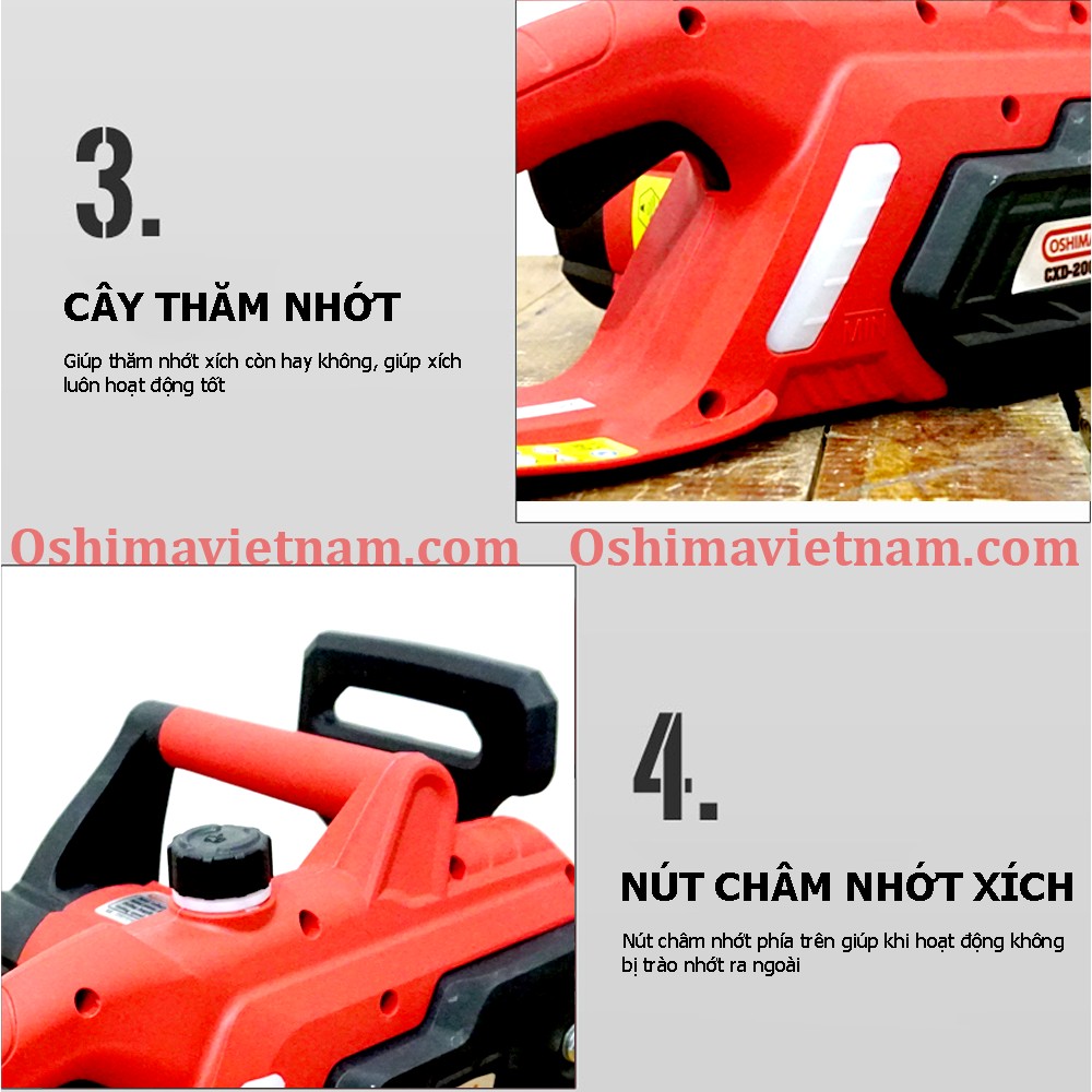 Nút châm nhớt và thanh nhớt của máy cưa xích điện Oshima CXD 2000