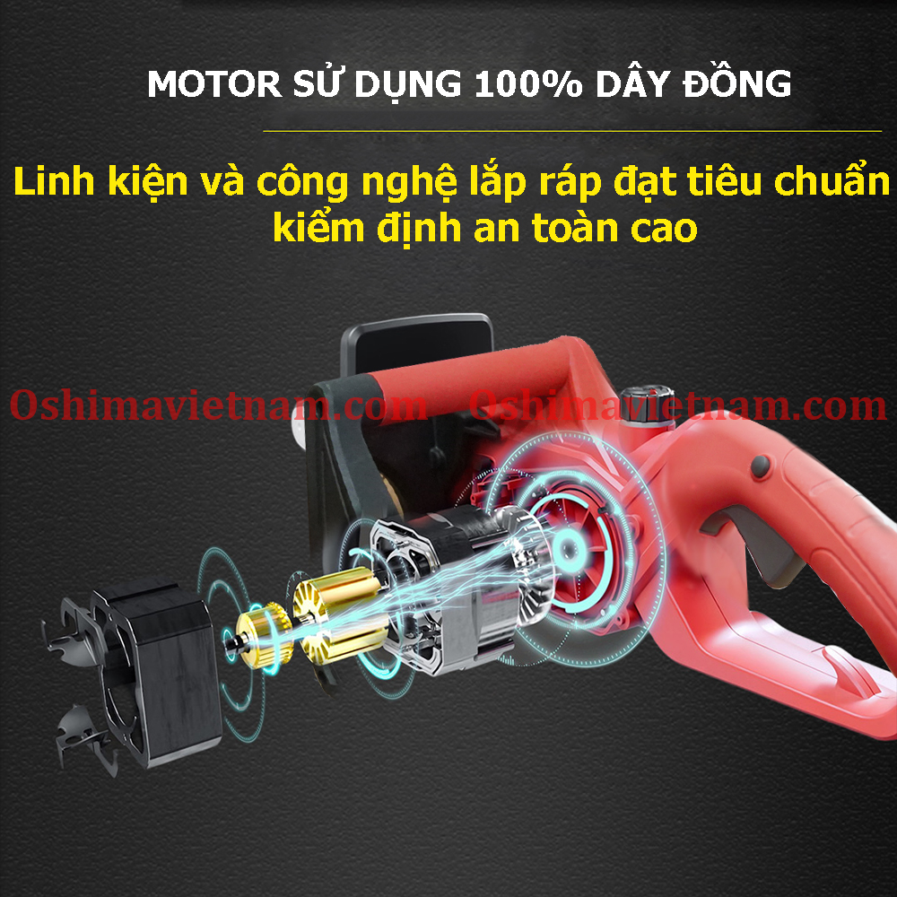 Motor máy cưa điện Oshima CXD 2000 sử dụng lõi dây đồng hoàn toàn đạt tiêu chuẩn công nghệ cao