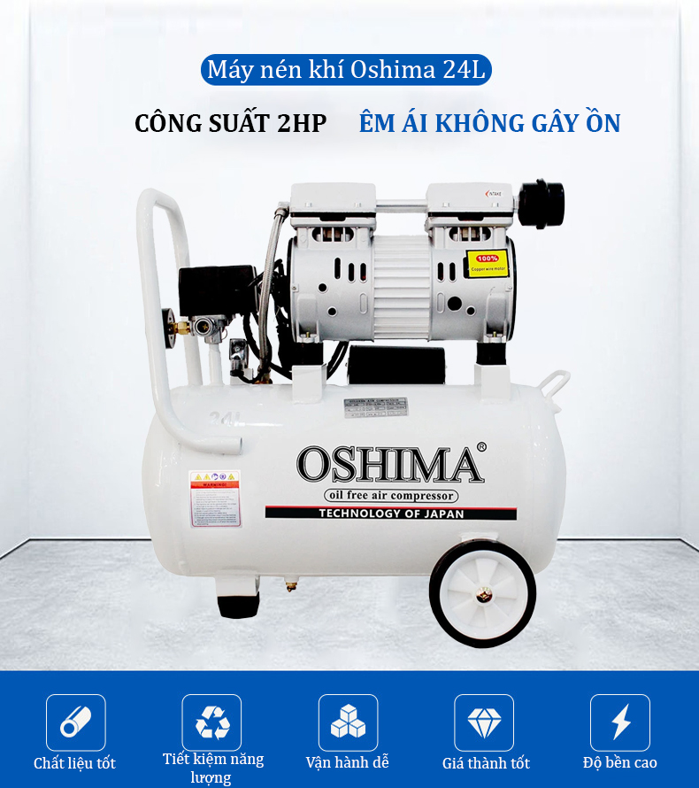 Tính năng của máy nén khí Oshima 24l không dầu 