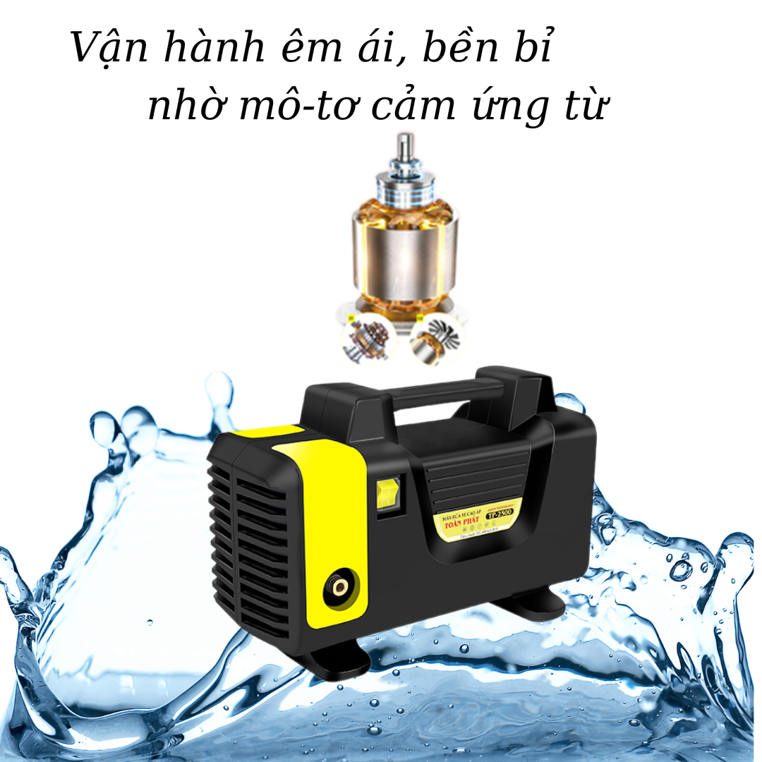 Máy rửa xe cao áp Toàn Phát TP 2500 sử dụng mô-tơ 100% lõi đồng, vì thế nên máy rửa xe chạy mạnh, êm ái và bền bỉ.
