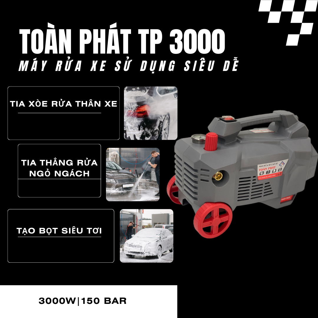 Máy rửa xe Toàn Phát TP 3000 có thiết kế dễ dàng sử dụng, cho khả năng làm việc vô cùng mạnh mẽ.
