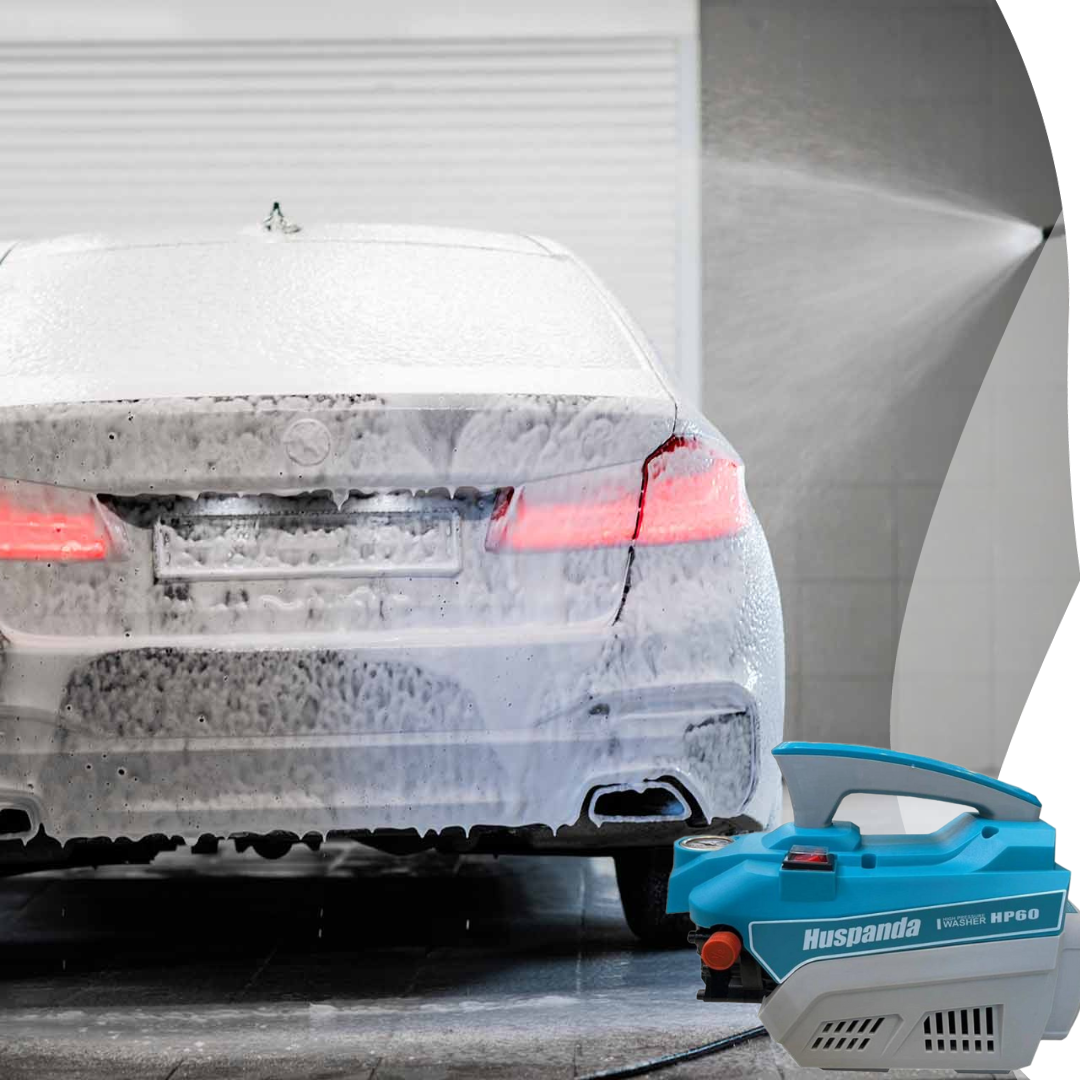 Máy rửa xe Huspanda có cấu tạo gồm đầu nước ra và đầu nước vào giúp người sử dụng dễ dàng lắp ráp.
