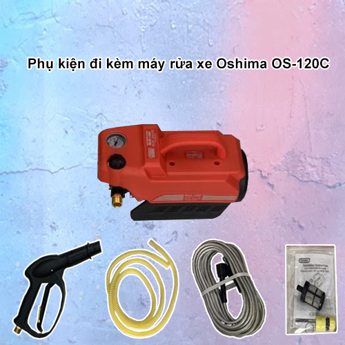 Máy rửa xe Oshima OS 120 C được trang bị đầy đủ các phụ kiện đi kèm như súng phun nước, dây xịt, dây hút nước, đồ lọc rác