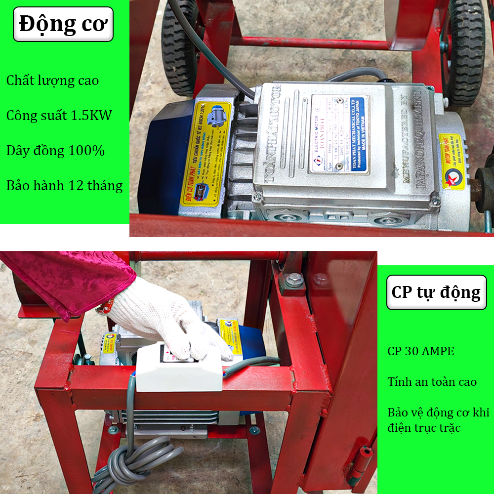 Mô-tơ của máy thái cỏ Takyo TK 1800 là mô-tơ Toàn phát có công suất lên đến 2.2 kW, mô-tơ 100% lõi đồng đem đến khả năng hoạt động của máy nhanh, mạnh