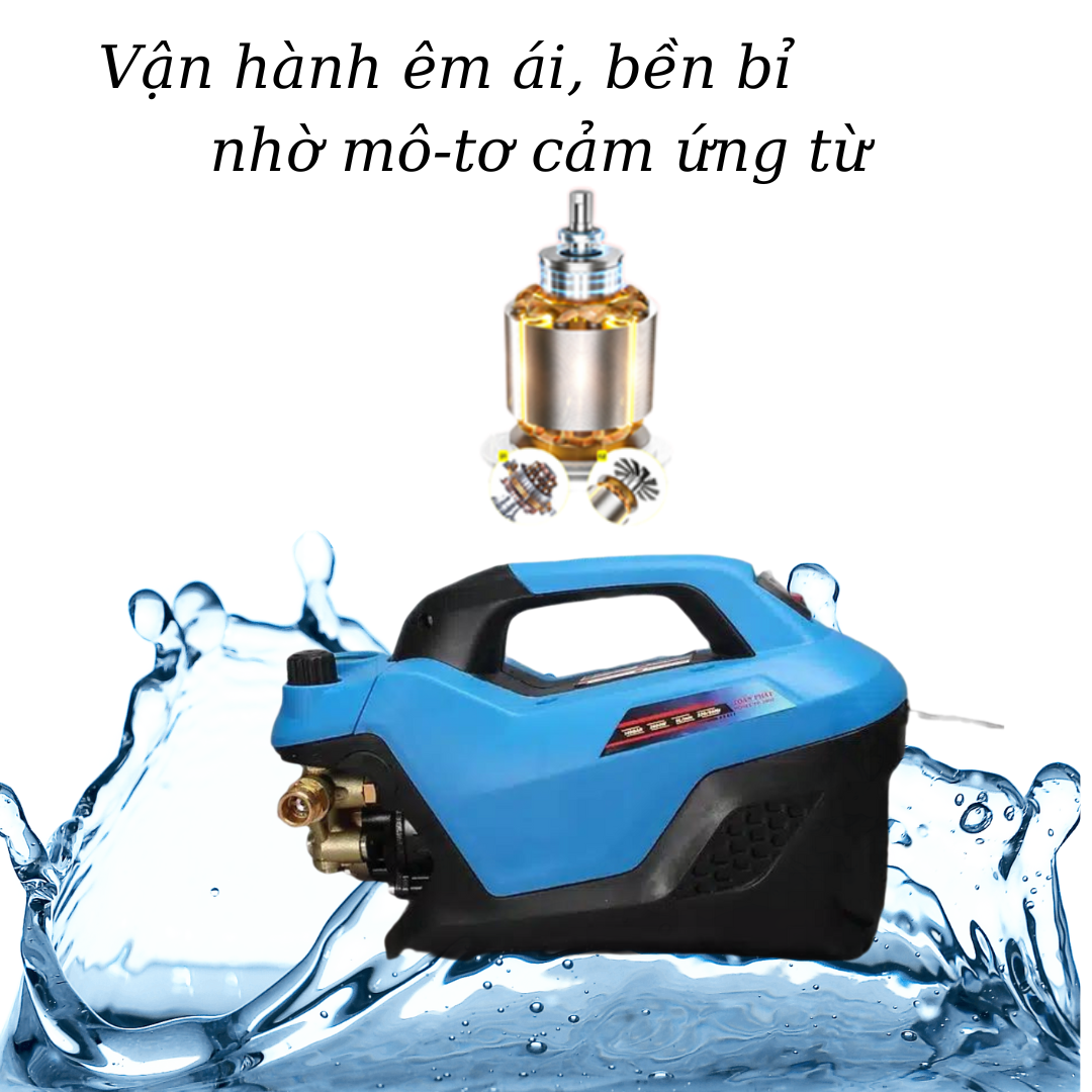 Máy rửa xe cao áp Toàn Phát TP 2800 có mô-tơ được quấn từ 100% dây đồng nên máy chạy mạnh, êm ái và bền bỉ. 