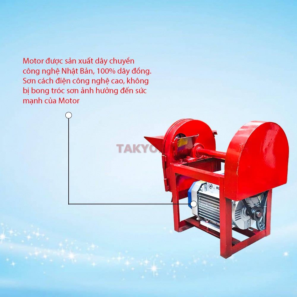 Motor của máy thái thuốc Takyo TK 2200 Plus có công suất 2.2KW sử dụng nguồn điện 1 pha 220V