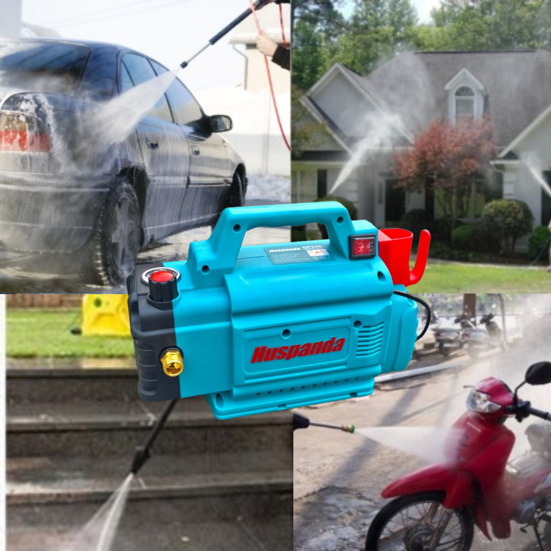 Ứng dụng máy rửa xe gia đình Huspanda HP 100: xịt rửa sân vườn, chuồng trại, xịt rửa xe số, xe tay ga, tưới cây.