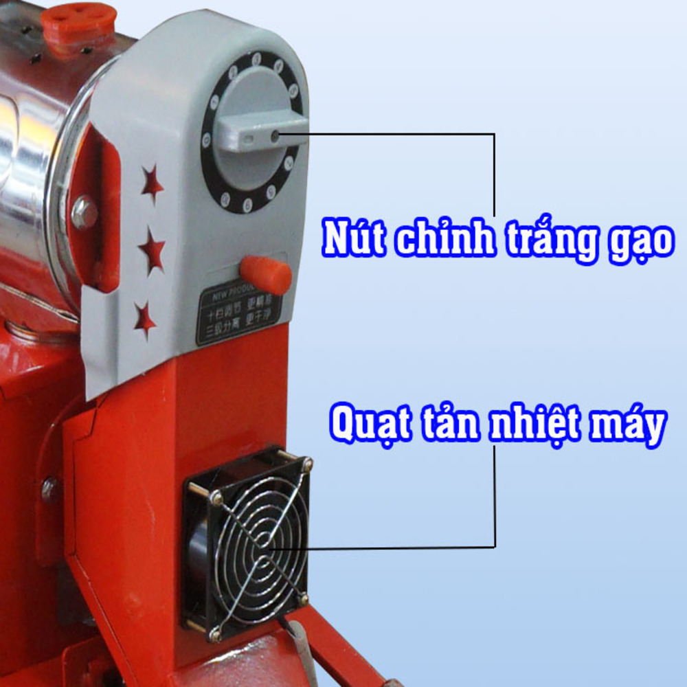 Máy xát gạo Takyo TK 220 có quạt tản nhiệt trục nghiền giúp tăng thời gian sử dụng của má