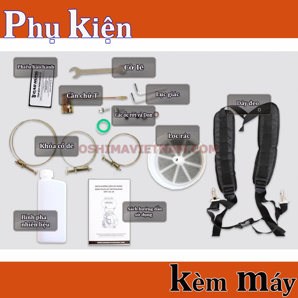 Những phụ kiện đi kèm theo bình xịt xạ phân Mitsukaisho 3WF-3A-26