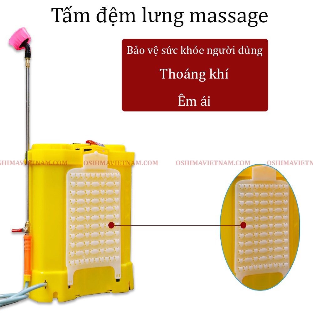 Tấm đệm lưng của bình xịt điện KCT 16 D có thiết kế rộng rãi, thoáng khí và êm ái