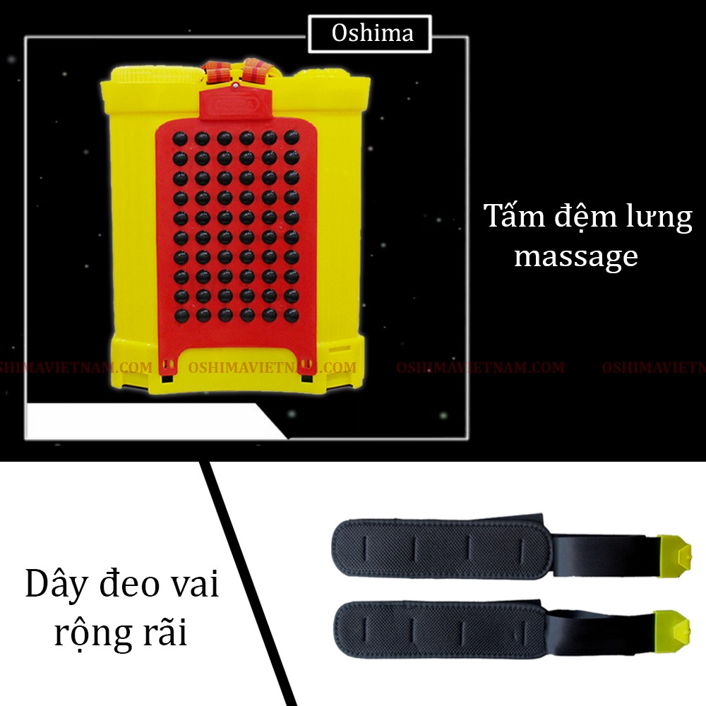 Đệm lưng của bình xịt điện oshima được thiết kế vô cùng rộng rãi và êm ái cho người dùng