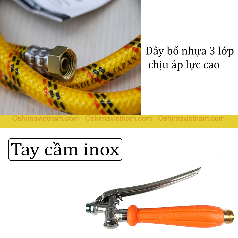 bình xit điện bơm đôi oshima os 20-dp sử dụng dây vải bố 3 lớp tay bóp kim loại cao cấp