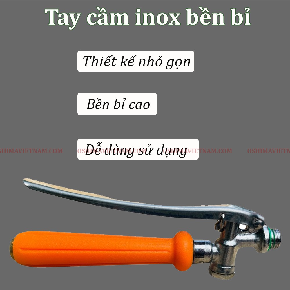 Tay bóp của bình xịt điện oshima os 20 vàng được làm bằng chất liệu inox rất bền