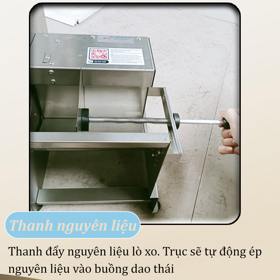 Thanh đẩy nguyên liệu của máy thái bắp chuối inox