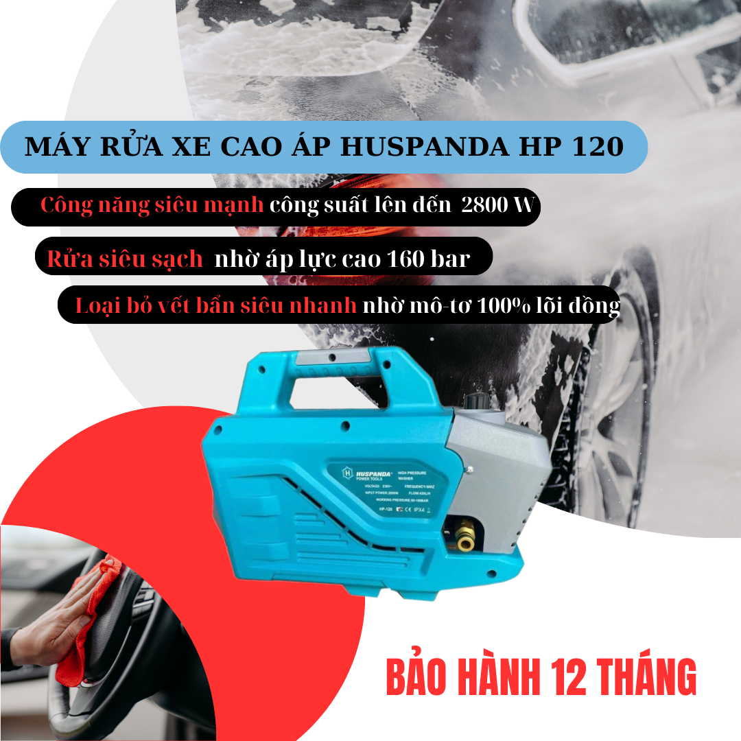 Ngoài yếu tố chất lượng thì bà con còn quan tâm đến chế độ bảo hành: Máy rửa xe cao áp Huspanda HP 120 được bảo hành lên đến 12 tháng cùng với nhiều ưu đãi hấp dẫn.