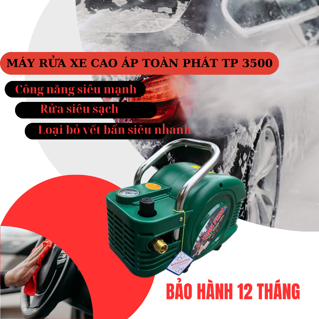 Máy rửa xe Toàn Phát TP 3500 được bảo hành lên đến 12 tháng cùng với nhiều ưu đãi hấp dẫn cho khách hàng.