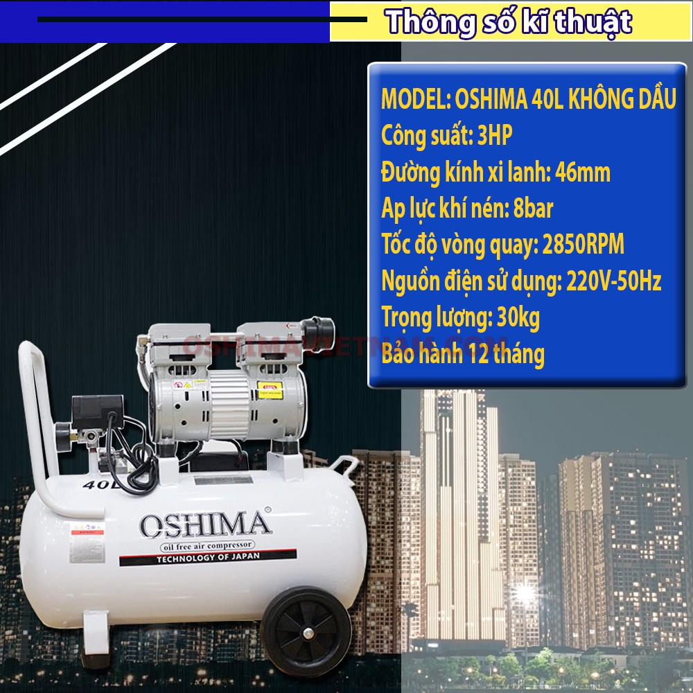 Thông số kỹ thuật của máy nén khí không dầu Oshima 40L