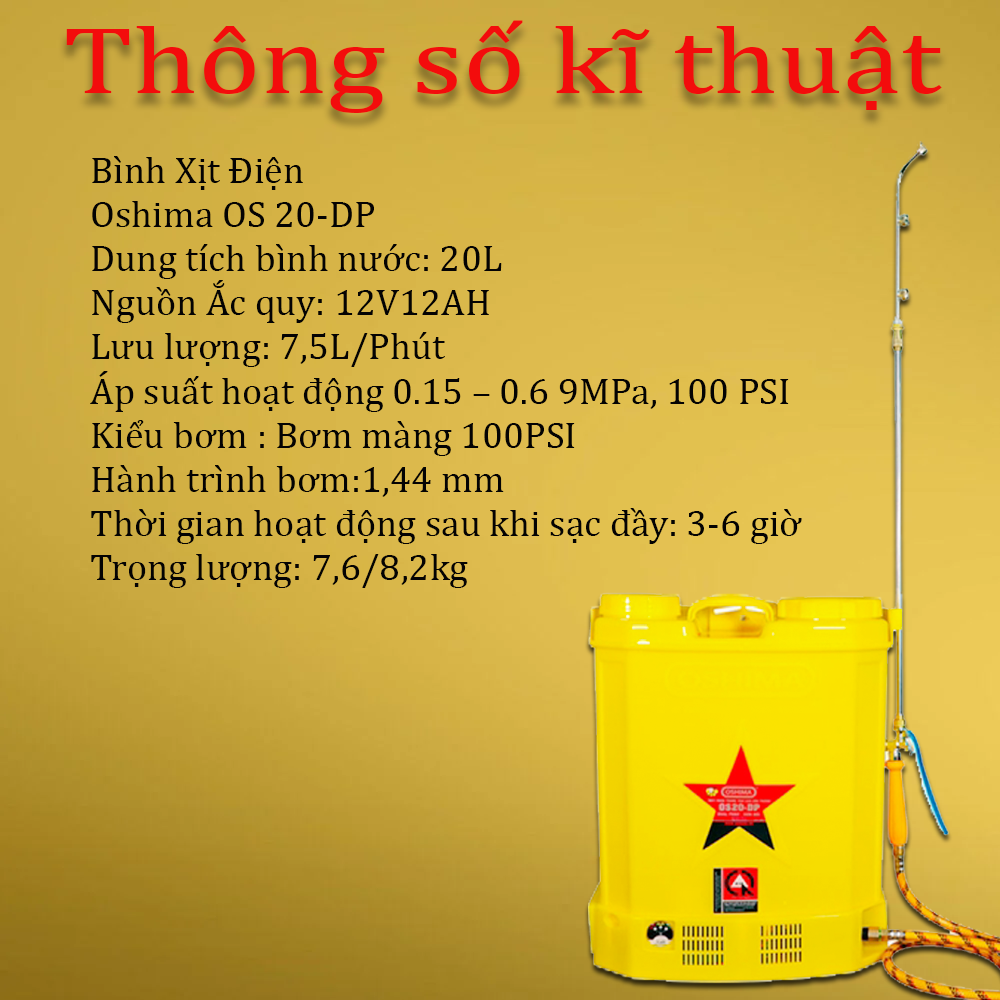 thông số kỹ thuật của bình xịt điện bơm đôi oshima os 20-dp chính hãng