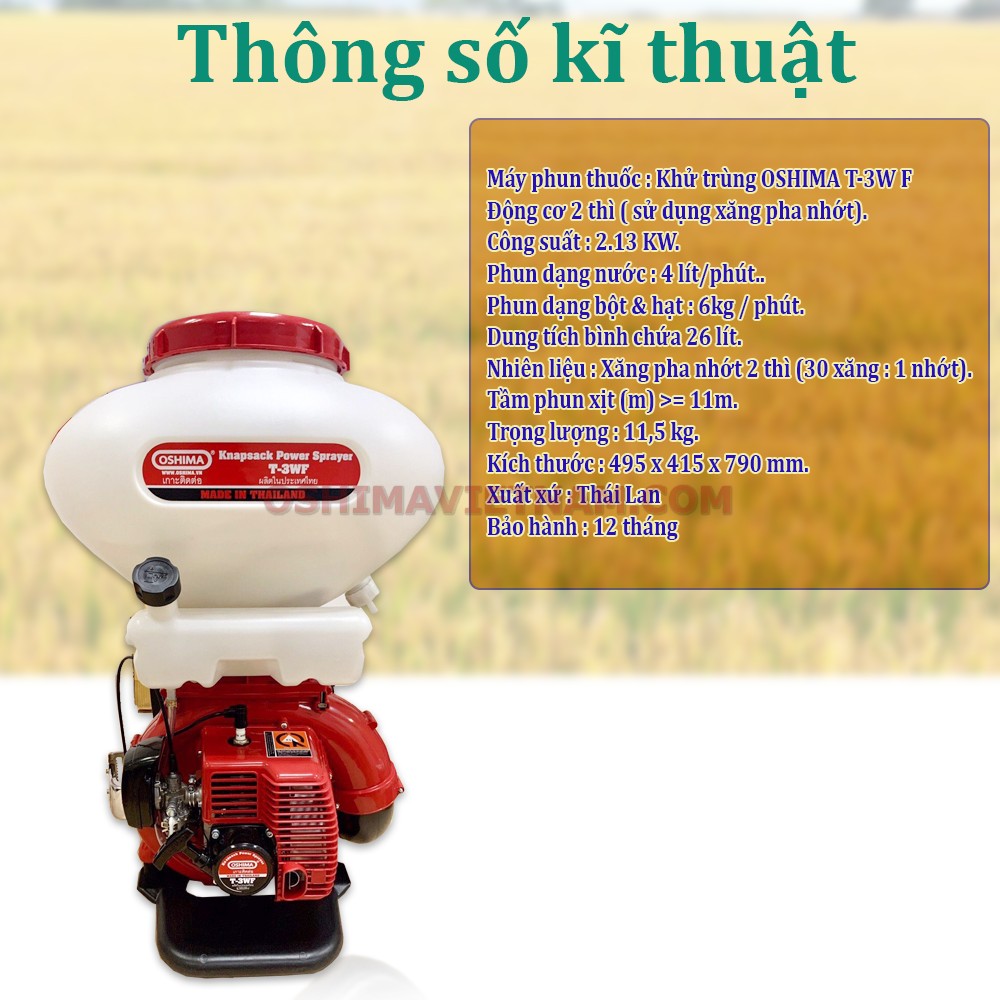 Thông số kĩ thuật bình xạ phân Thái Lan Oshima T-3WF