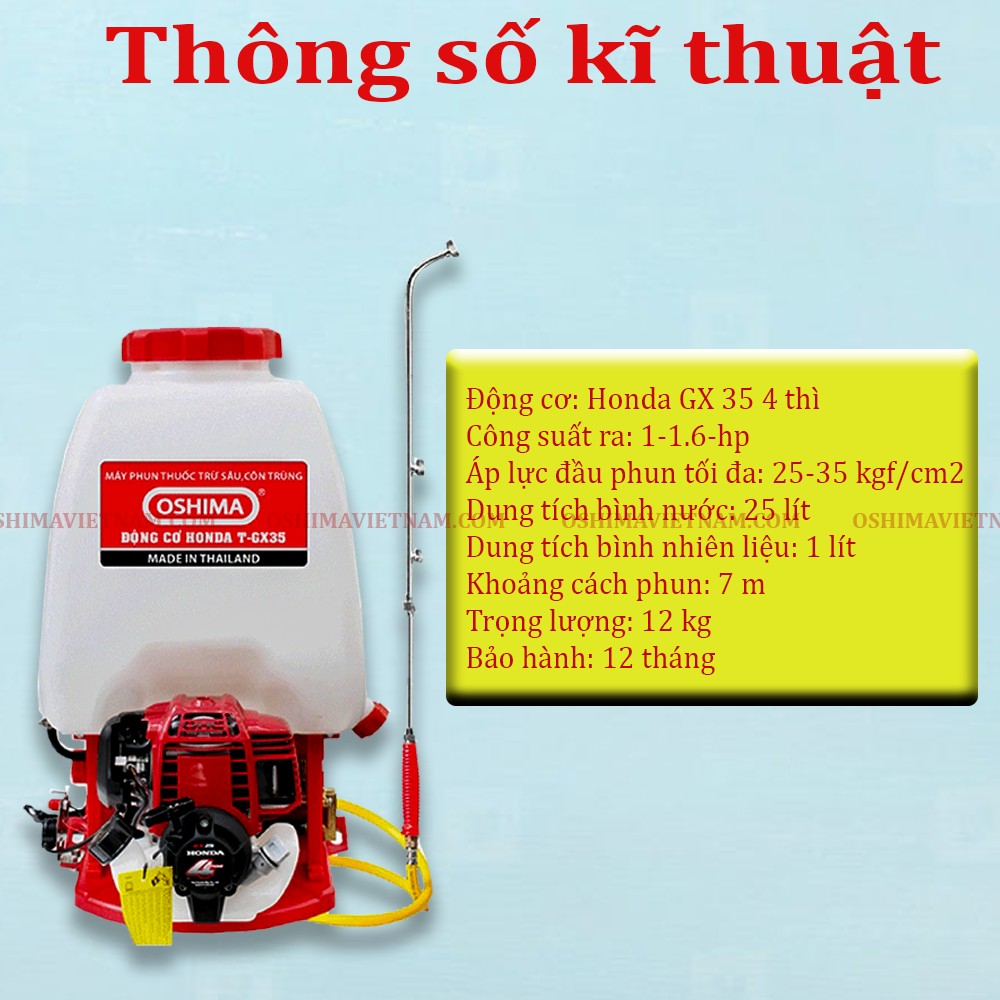 Thông số kỹ thuật của bình xịt động cơ 4 thì Oshima T- GX 35