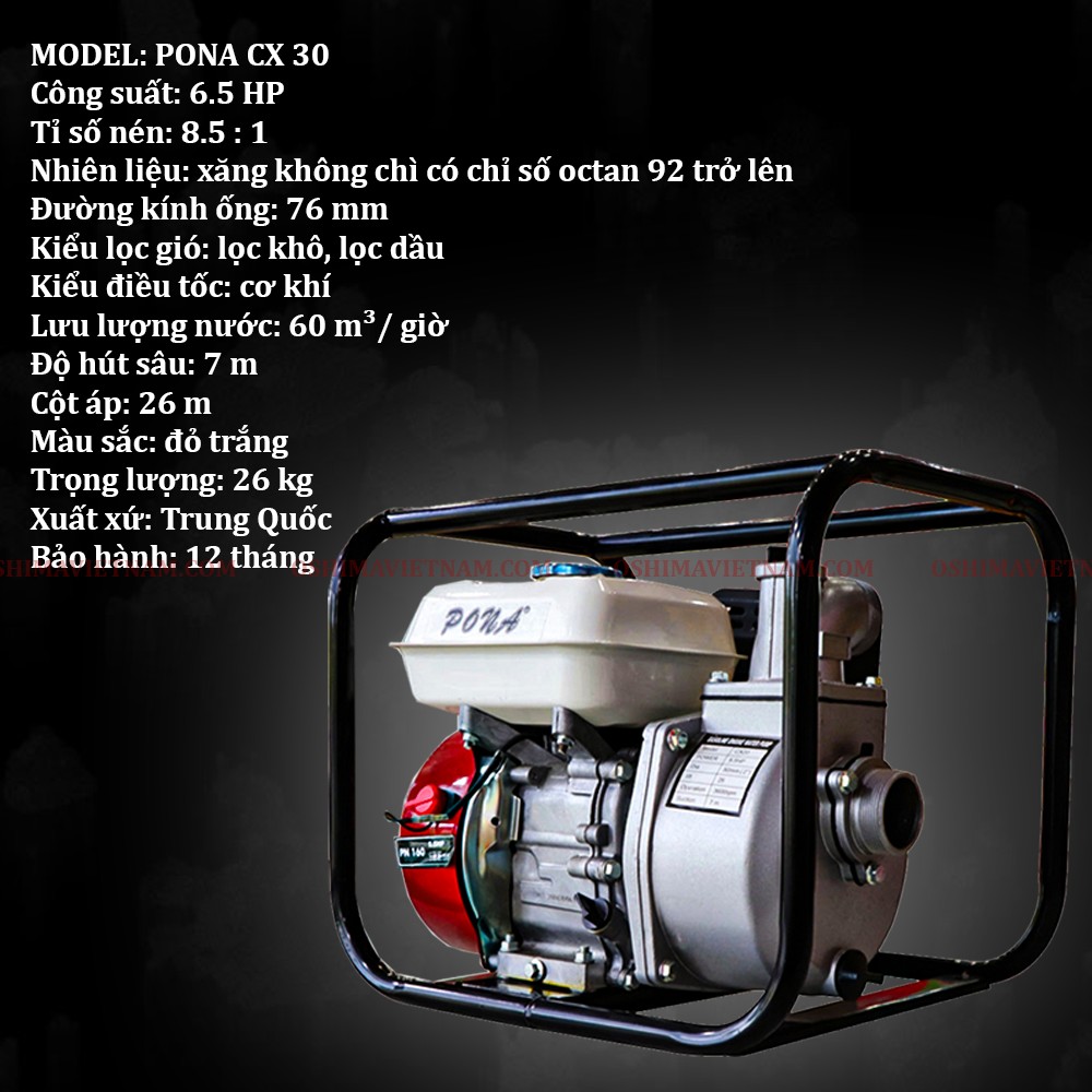 Thông số kỹ thuật của máy bơm nước PONA CX 30