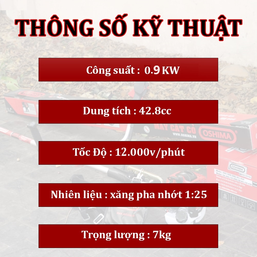 thông số kỹ thuật của máy cắt cỏ 2 thì đeo vai oshima tx 330