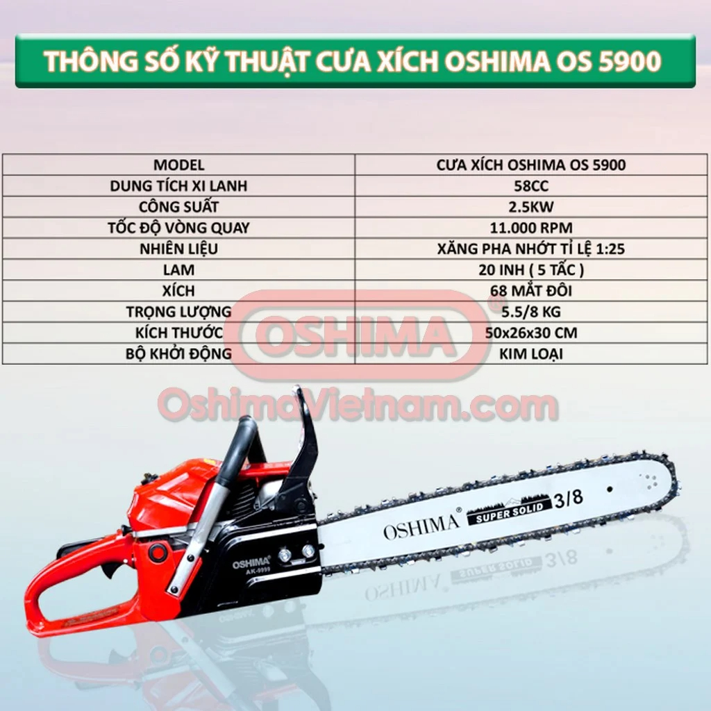 Thông số kỹ thuật của máy cưa xích Oshima OS 5900