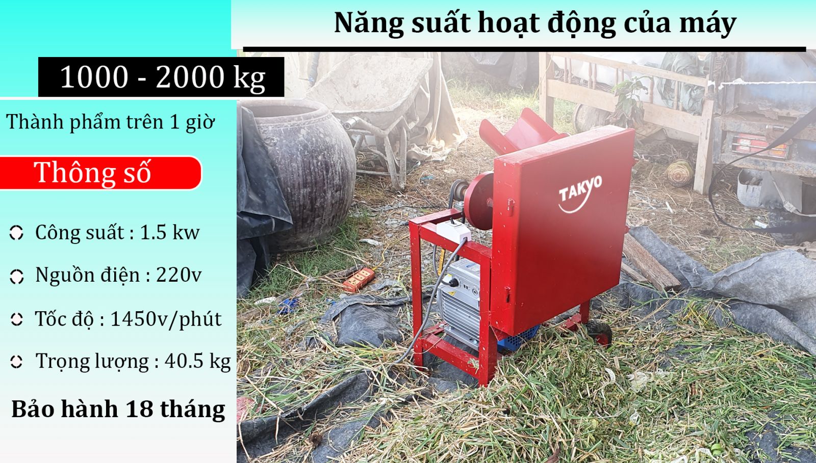 Thông số kỹ thuật máy thái chuối Takyo TK 1800