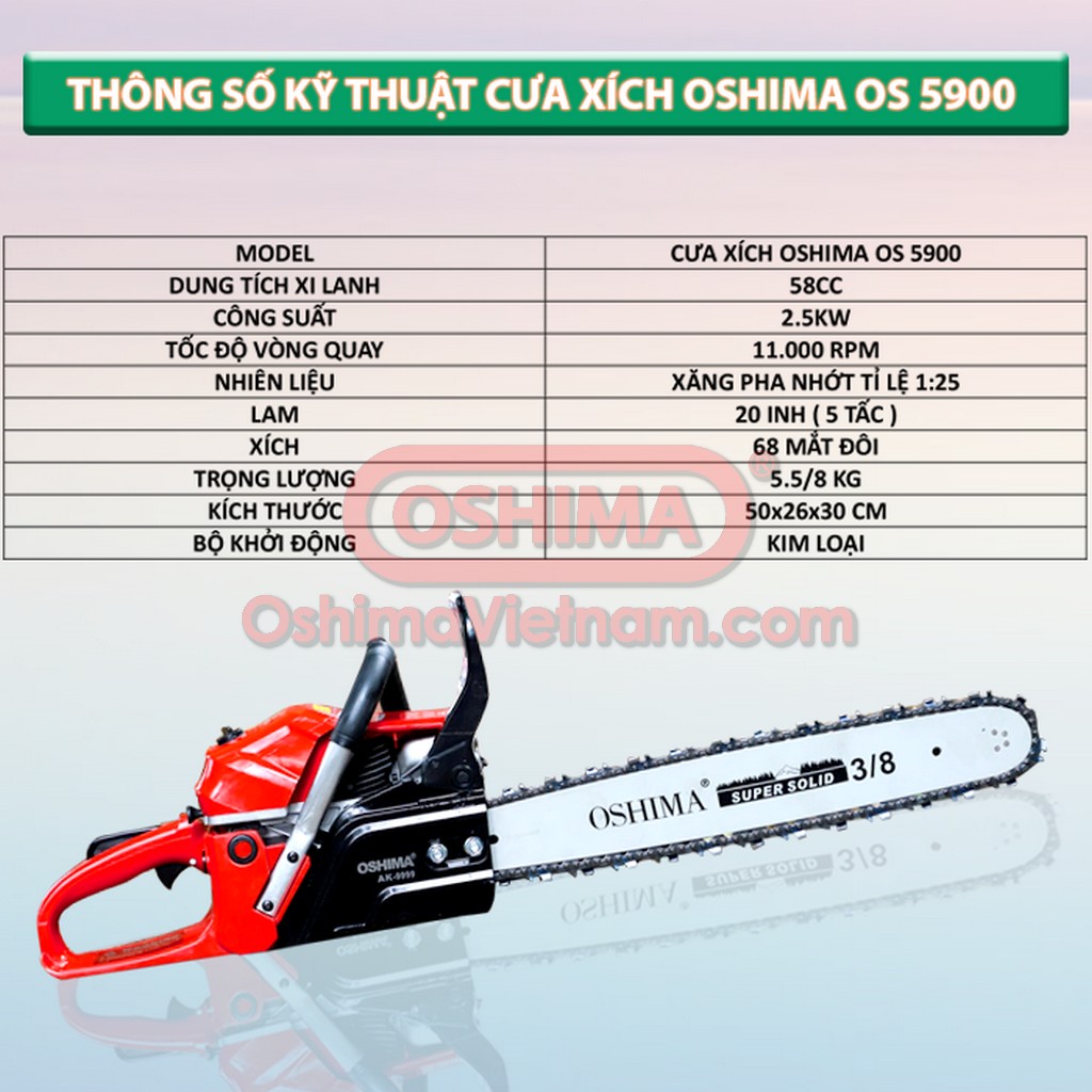 Thông số kỹ thuật máy cưa xích Oshima Os 5900