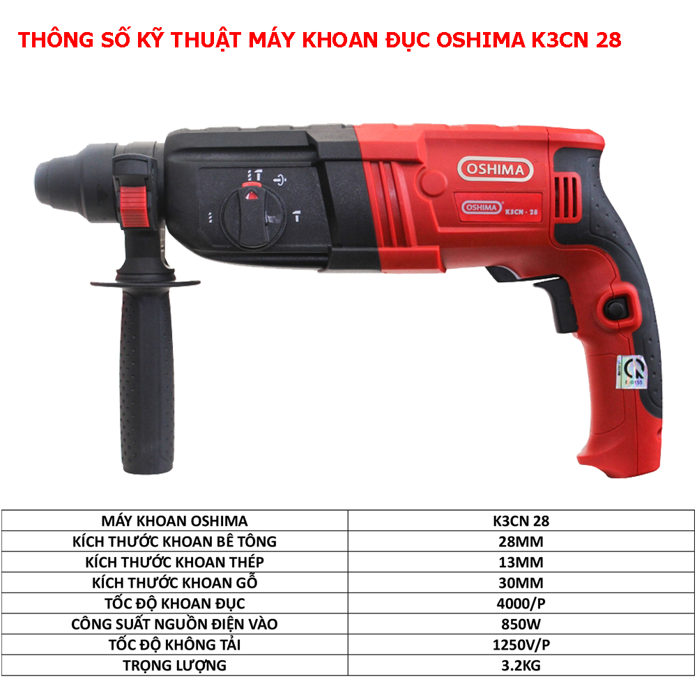 Thông số kỹ thuật của máy khoan đục Oshima K3CN 28