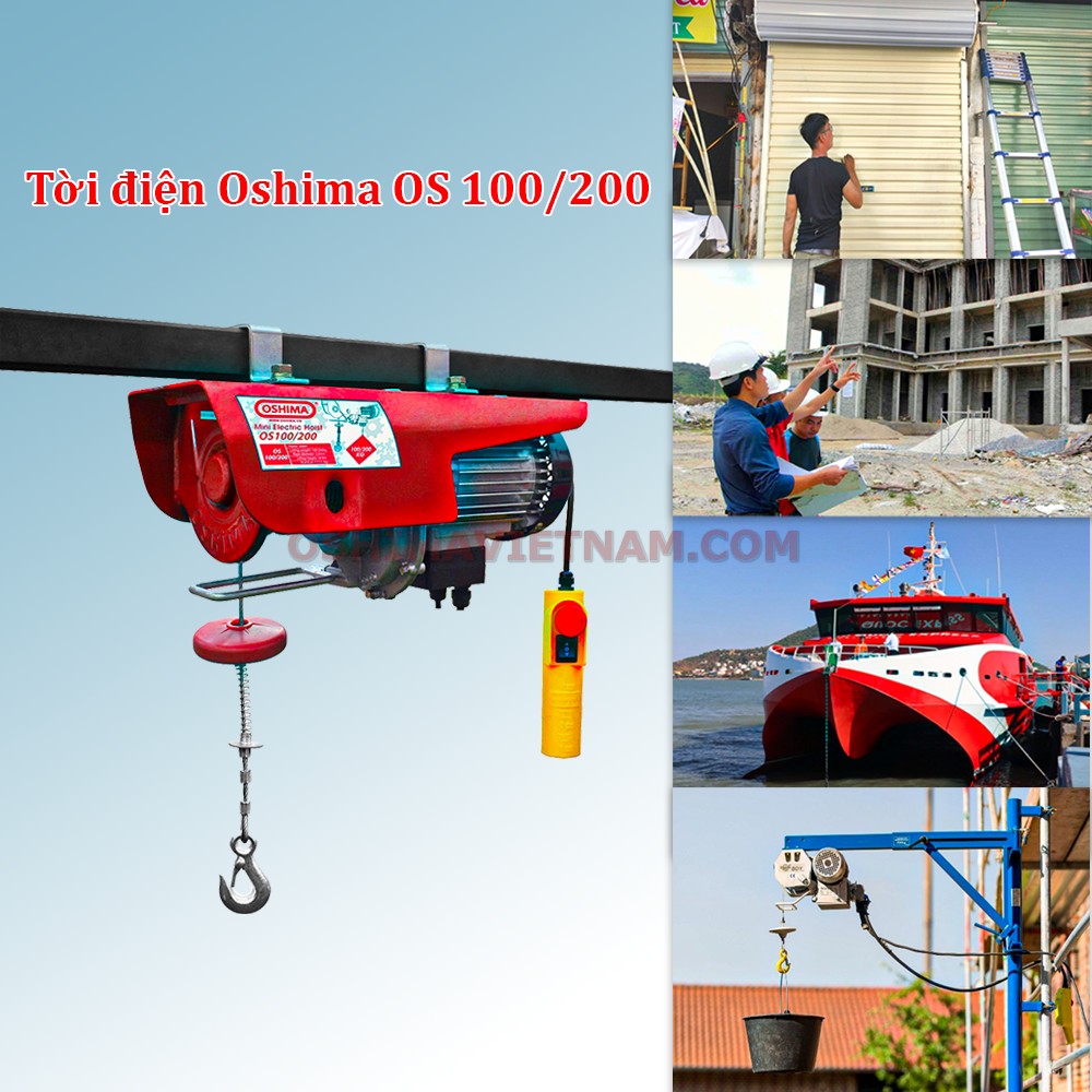 Tời điện Oshima OS 100/200 sử dụng dây cáp 3.0mm có thể nâng được tải trọng lên đến 200kg