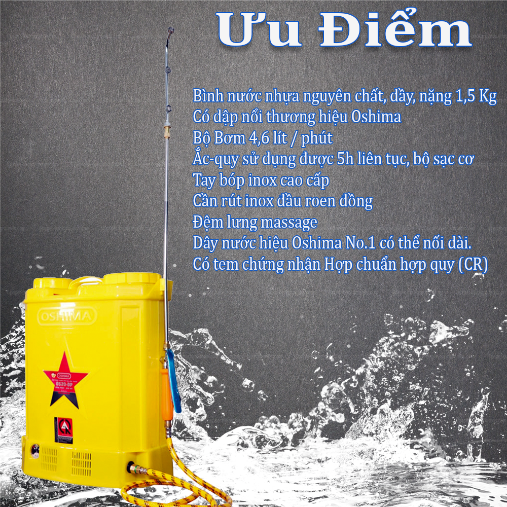 ưu điểm của bình xịt điện bơm đôi oshima os 20 -dp nhỏ gọn thiết kế đơn giản dễ sử dụng