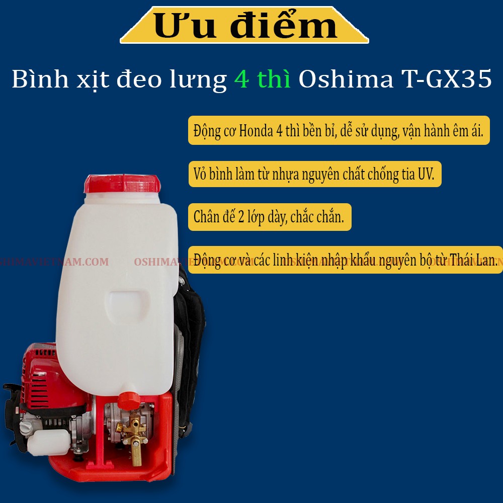 Động cơ của bình xịt động cơ 4 thì Oshima T- GX 35 và các linh kiện nhập khẩu nguyên bộ từ Thái Lan