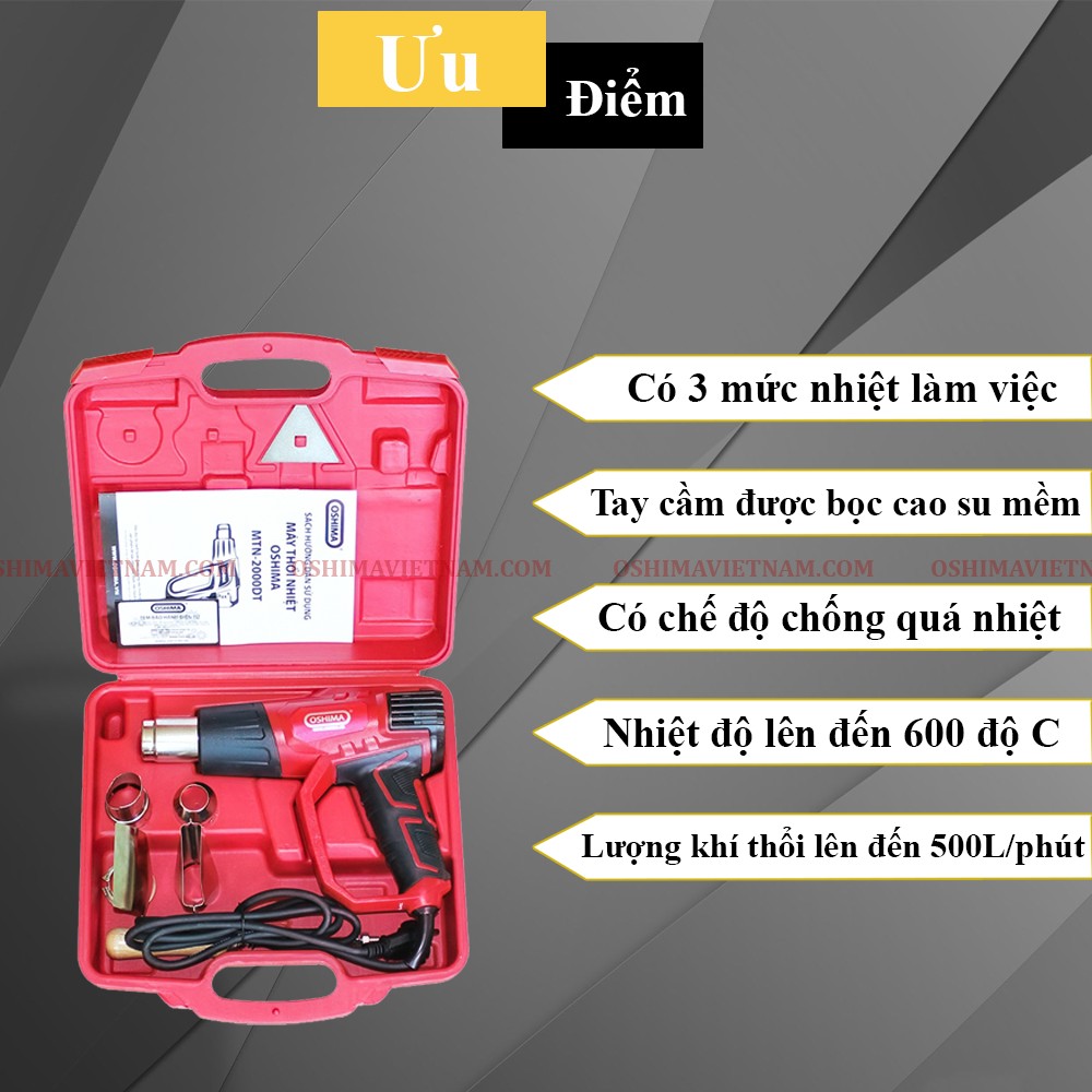  Lưu lượng khí 300 - 500 lít/phút giúp khởi động máy thổi nhiệt Oshima MTN 2000 DT nhanh, mạnh tiết kiệm thời gian, không phải chờ đợi.