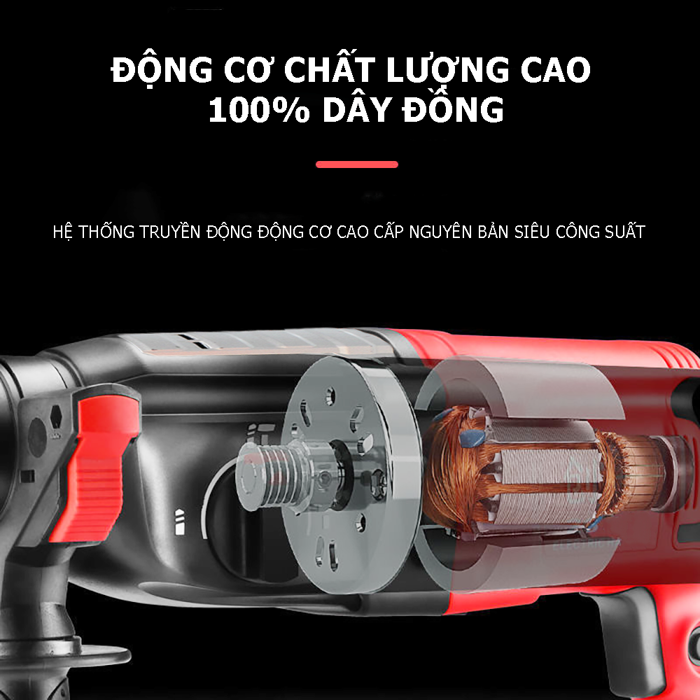 Ưu điểm máy khoan đục Oshima K3CN 28 sử dụng motor 100% dây đồng