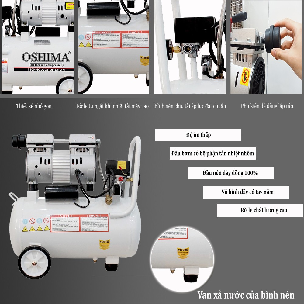 Ưu điểm cấu tạo của máy nén khí Oshima 24L không dầu